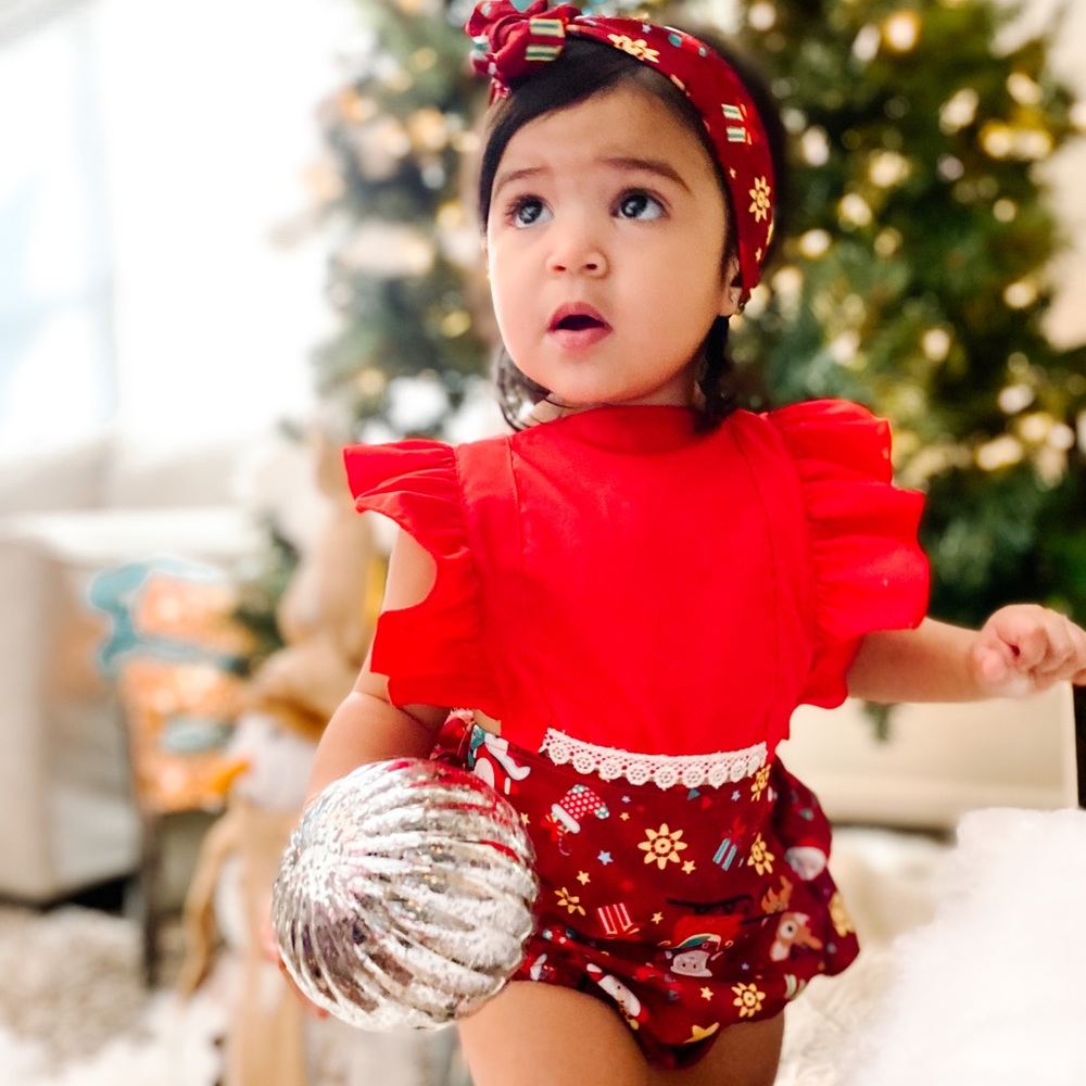 Santa and Reindeer Flutter Sleeve Romper Set